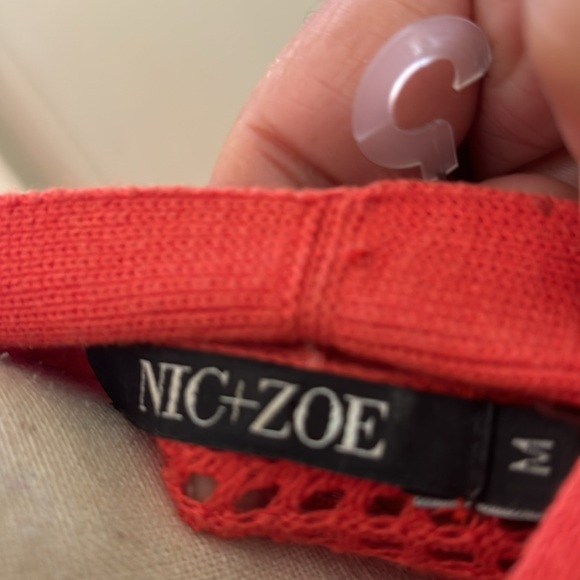 Women Sz M Nic+Zoe open front red light perforations casual cardigan sweater - Picture 7 of 9